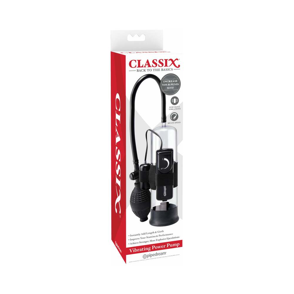 Pipedream Classix Vibrating Power Pump Clear/Black - Red Garter
