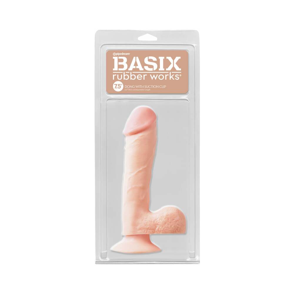 Pipedream Basix Rubber Works 7.5 in. Dong With Balls & Suction Cup Beige - Red Garter