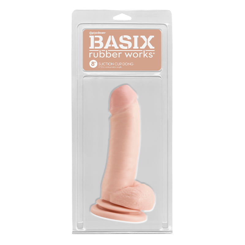 Pipedream Basix Rubber Works 8 in. Suction Cup Dong With Balls Beige - Red Garter