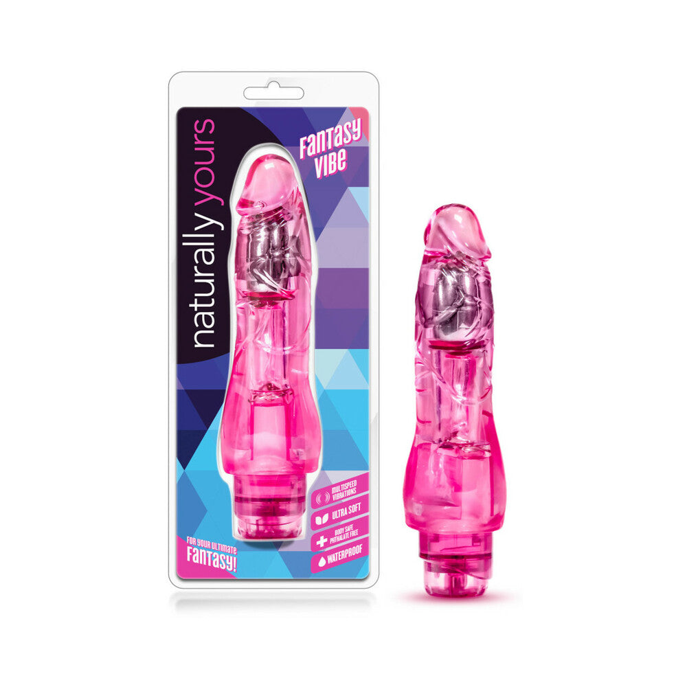 Naturally Yours Fantasy Vibe Realistic 8.5 in. Vibrating Dildo Pink - Red Garter