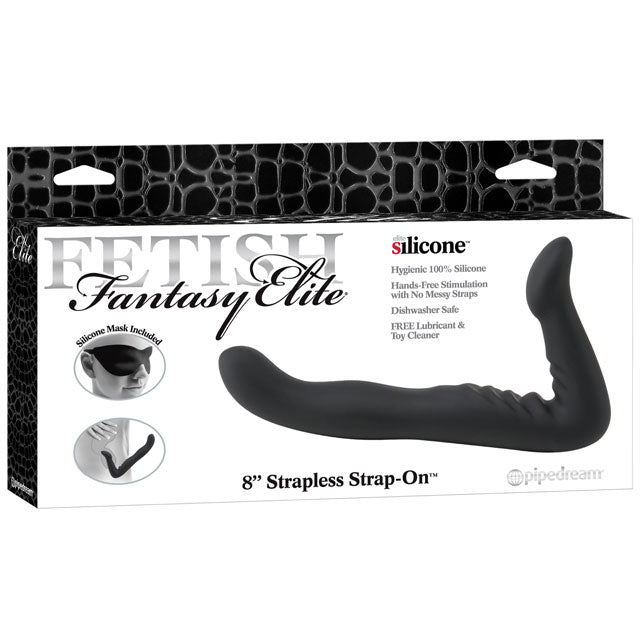 Pipedream Fetish Fantasy Elite 8 in. Silicone Strapless Strap-On Black - Red Garter