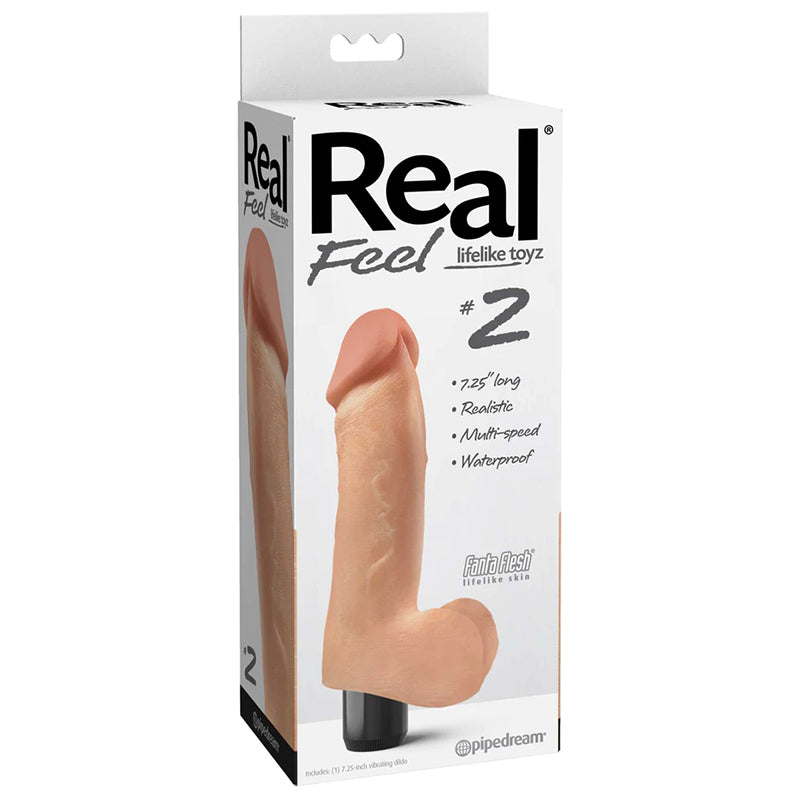 Pipedream Real Feel Lifelike Toyz No. 2 Realistic 7.25 in. Vibrating Dildo With Balls Beige - Red Garter