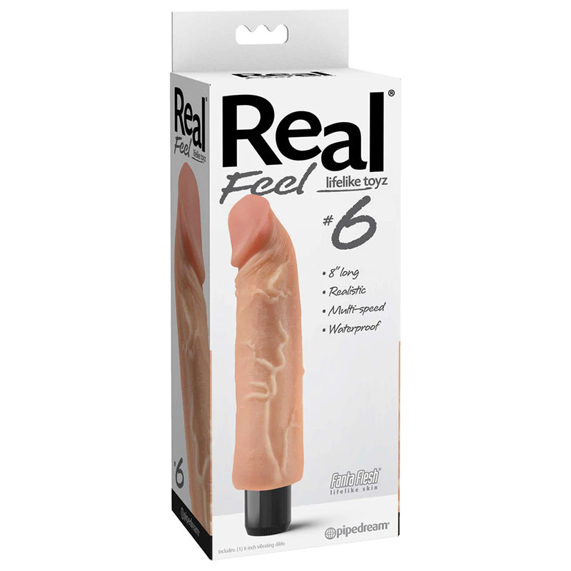 Pipedream Real Feel Lifelike Toyz No. 6 Realistic 8 in. Vibrating Dildo Beige - Red Garter