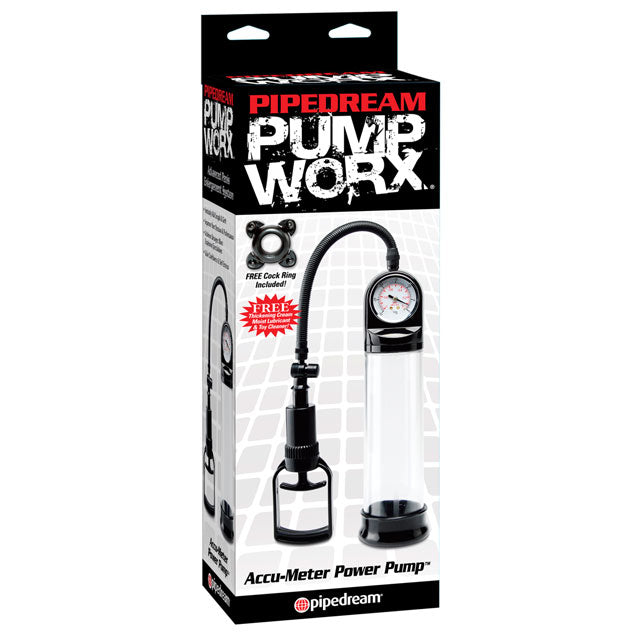 Pipedream Pump Worx Accu-Meter Power Pump Clear/Black - Red Garter