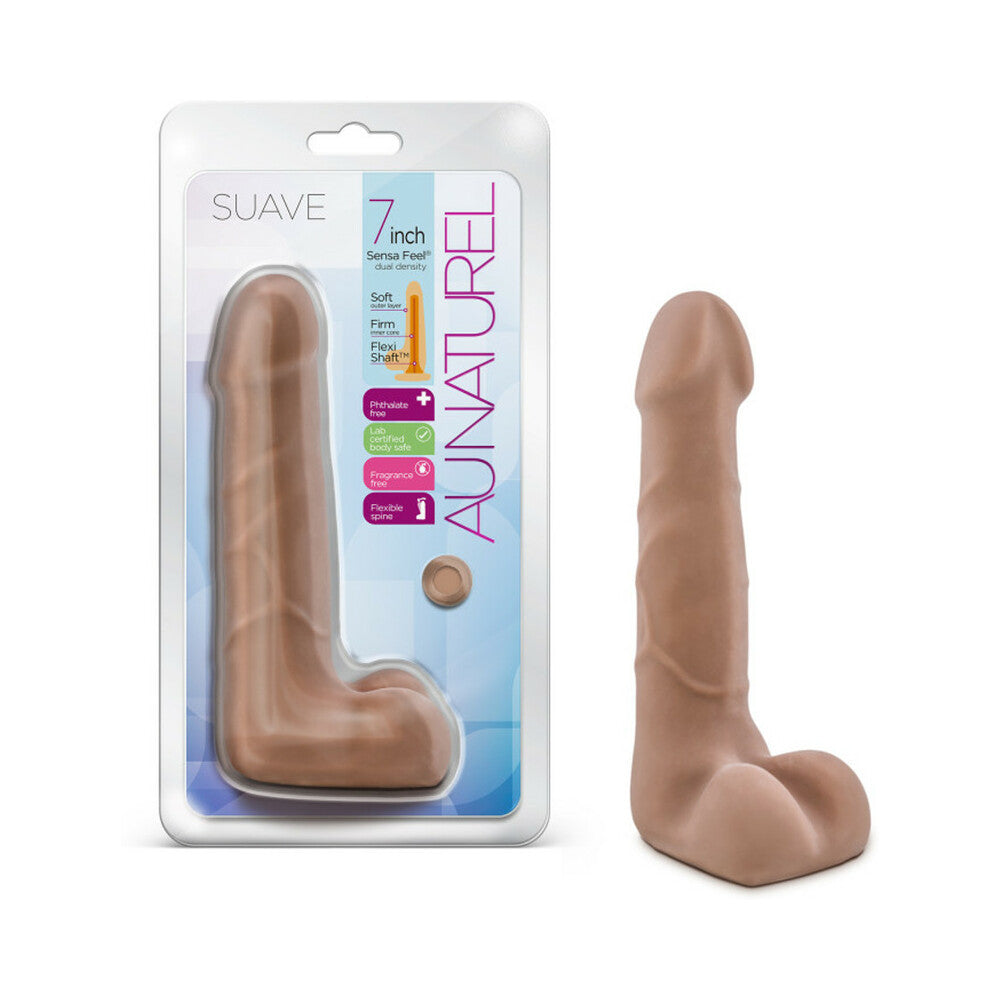 Blush Au Naturel Suave 7 in. Posable Dual Density Dildo with Balls Tan - Red Garter