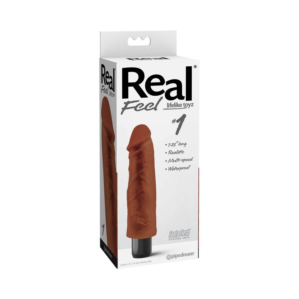 Pipedream Real Feel Lifelike Toyz No. 1 Realistic 7.25 in. Vibrating Dildo Brown - Red Garter
