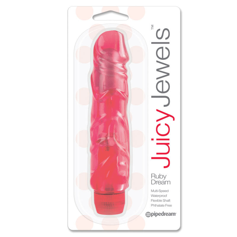 Pipedream Juicy Jewels Ruby Dream Flexible Realistic Vibrator Red - Red Garter