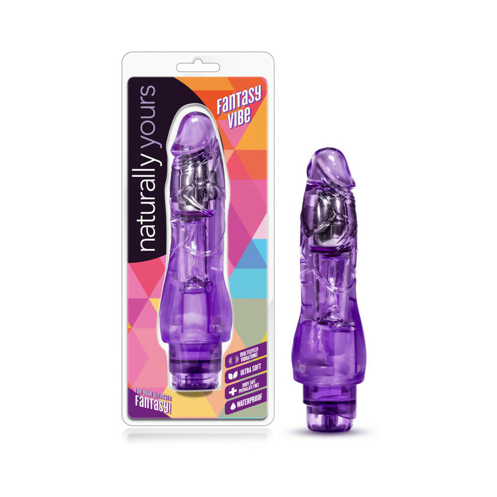 Naturally Yours Fantasy Vibe Realistic 8.5 in. Vibrating Dildo Purple - Red Garter