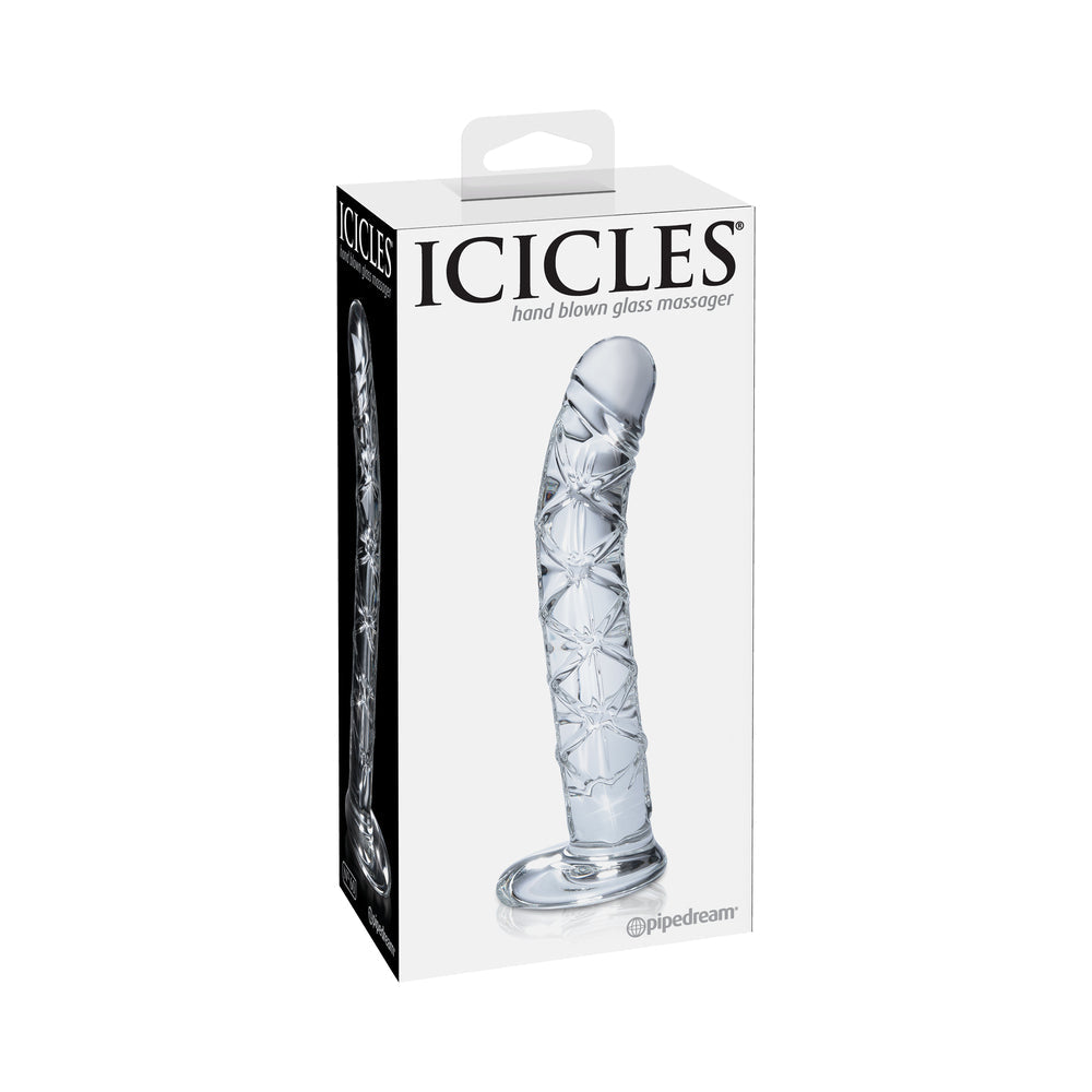 Pipedream Icicles No. 60 Curved Ribbed 6.5 in. Glass Dildo Clear - Red Garter