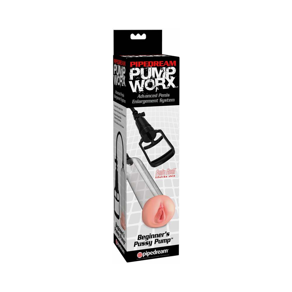 Pipedream Pump Worx Beginner''s Pussy Pump Beige/Clear - Red Garter
