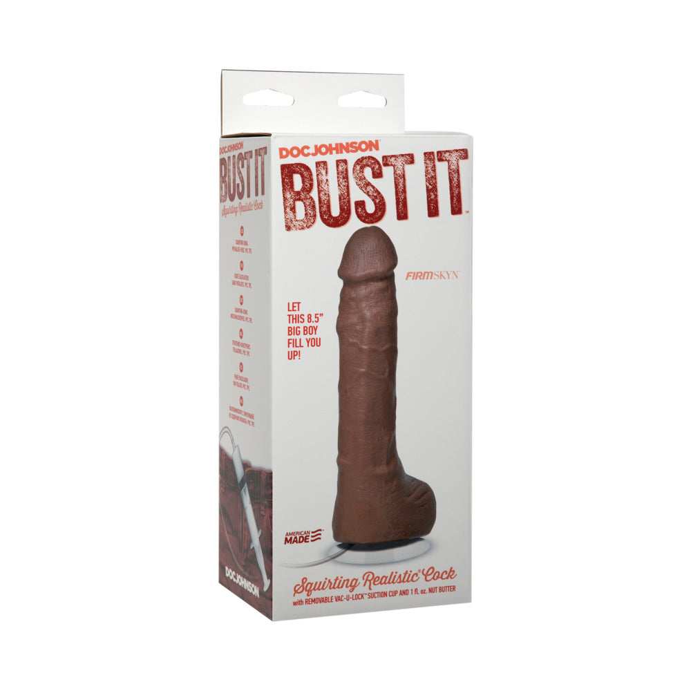 Bust It Squirting Realistic Cock Brown w/1oz Nut Butter - Red Garter