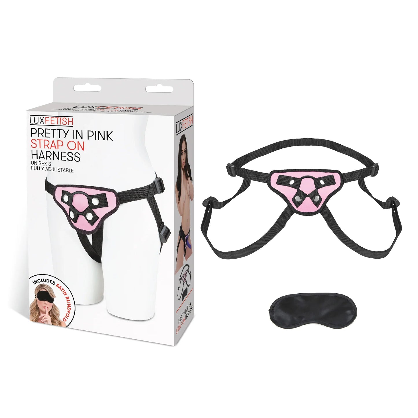 Lux Fetish Pretty in Pink Strap-On Harness - Red Garter