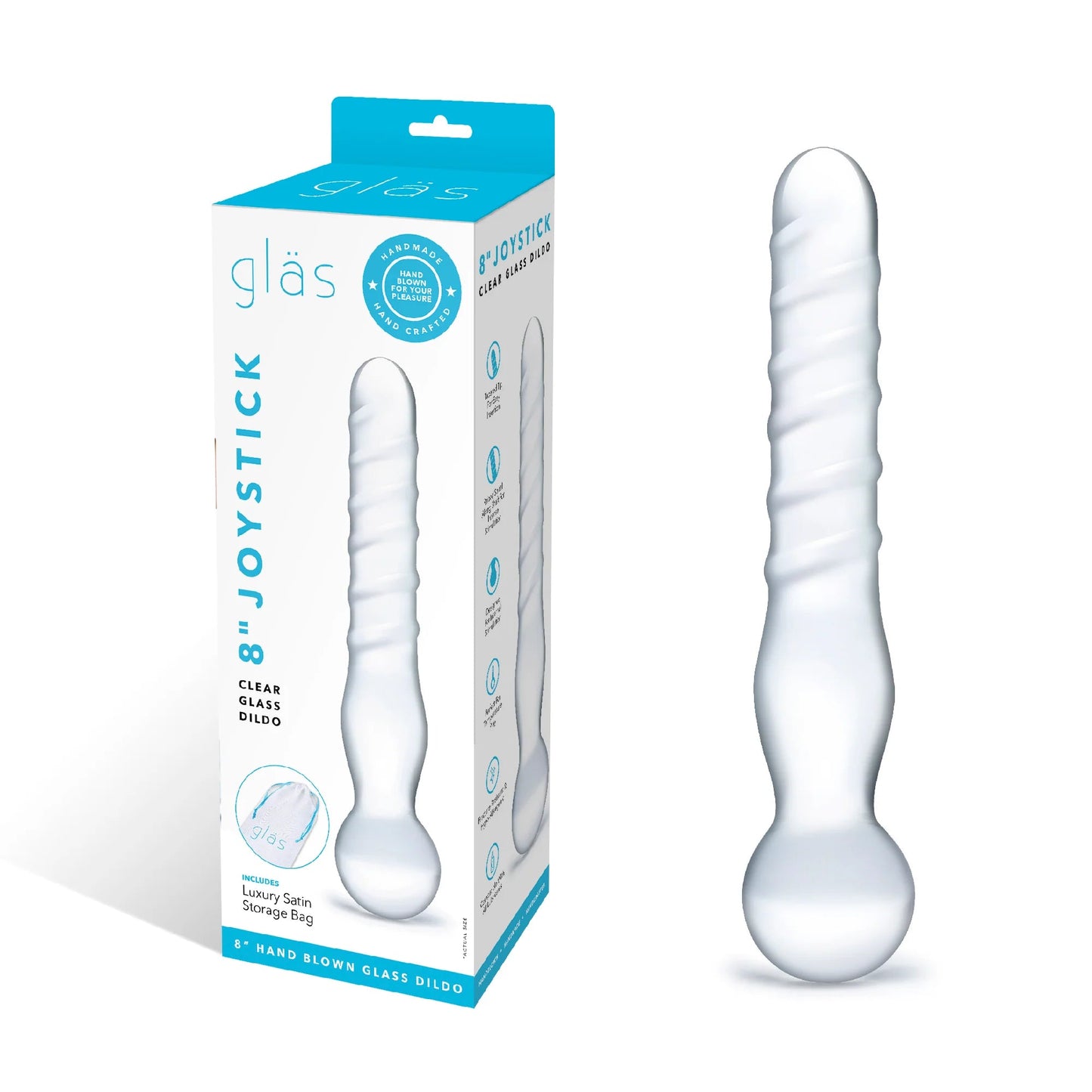 Glas 8 in. Joystick Clear Glass Dildo - Red Garter