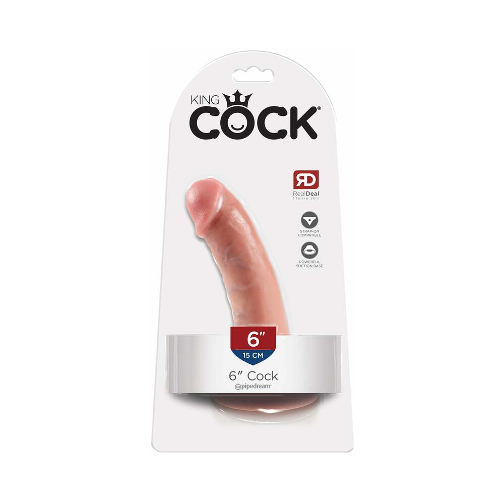 Pipedream King Cock 6 in. Cock Realistic Dildo With Suction Cup Beige - Red Garter