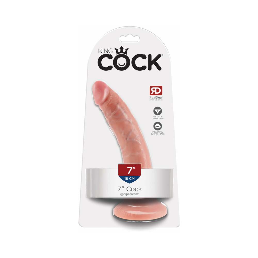 Pipedream King Cock 7 in. Cock Realistic Dildo With Suction Cup Beige - Red Garter