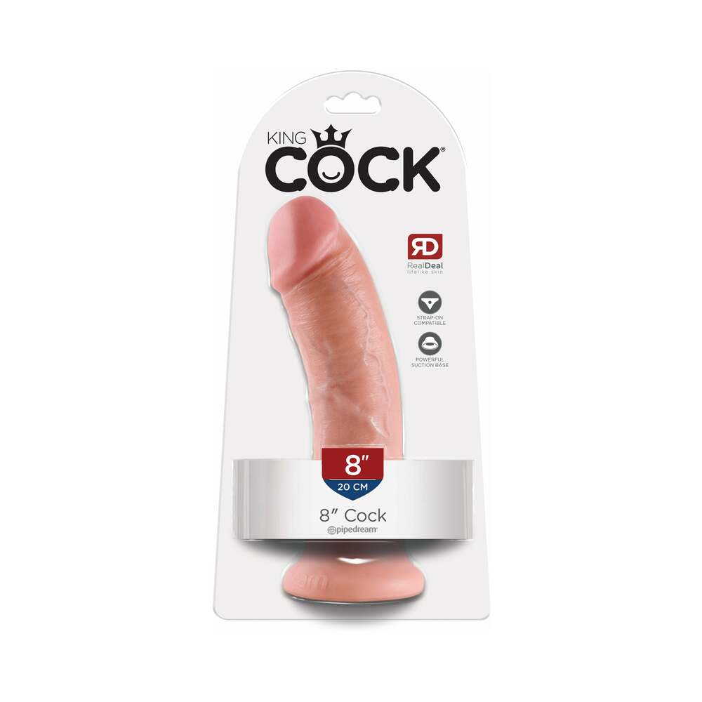 Pipedream King Cock 8 in. Cock Realistic Dildo With Suction Cup Beige - Red Garter
