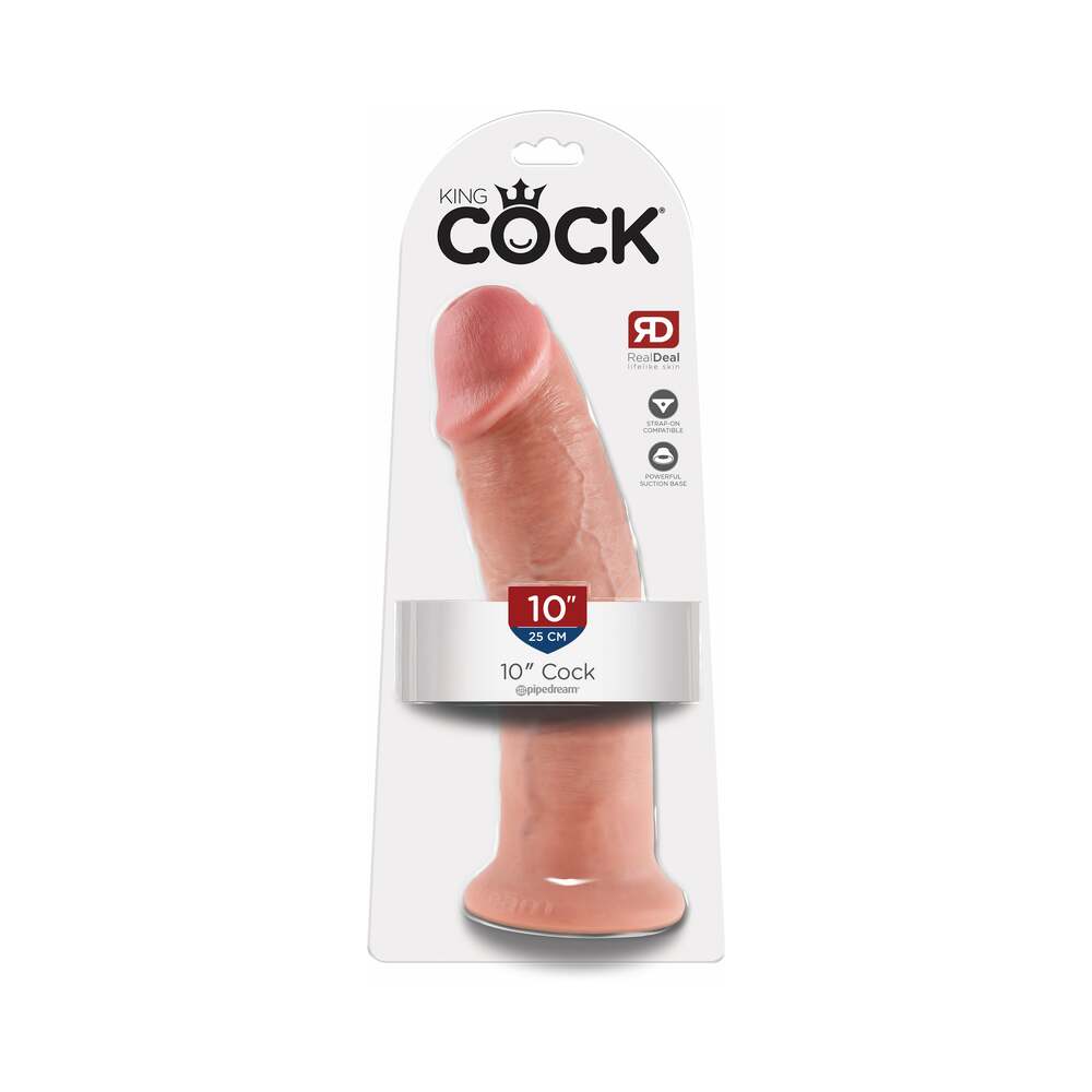 Pipedream King Cock 10 in. Cock Realistic Dildo With Suction Cup Beige - Red Garter