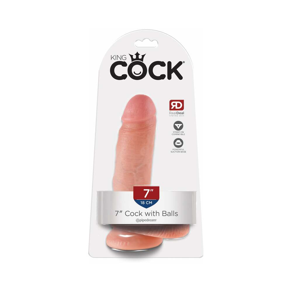 Pipedream King Cock 7 in. Cock With Balls Realistic Suction Cup Dildo Beige - Red Garter