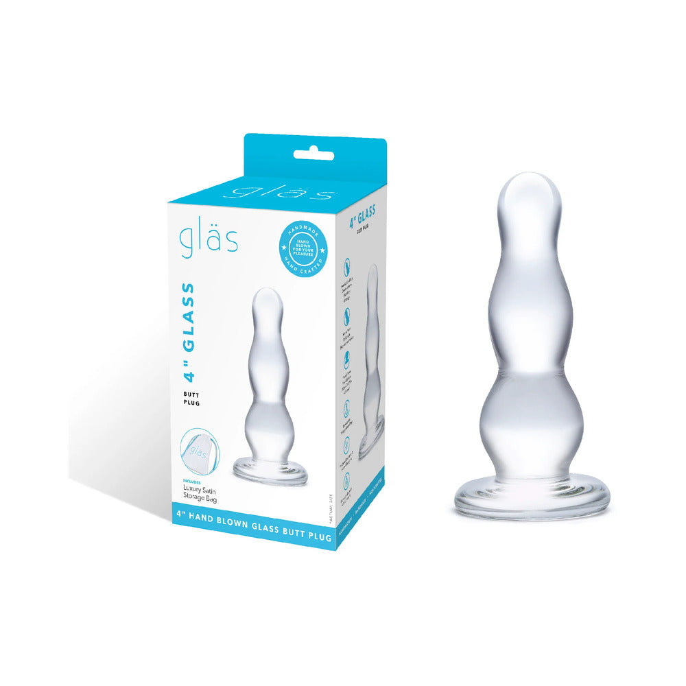 Glas 4 in. Glass Butt Plug - Red Garter