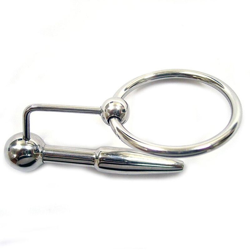 Stainless Steel Urethral Probe & Cock Ring - Red Garter