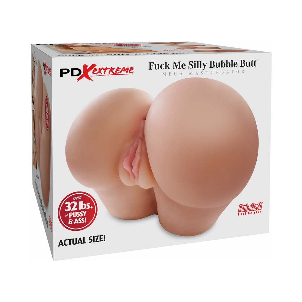 PDX Fuck Me Silly Bubble Butt Dual-Entry Mega Masturbator Beige - Red Garter