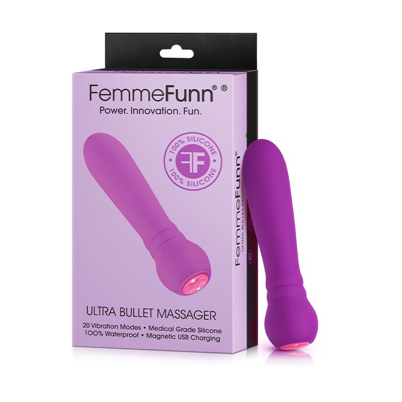 FemmeFunn Ultra Bullet Massager Rechargeable Silicone Vibrator Purple - Red Garter