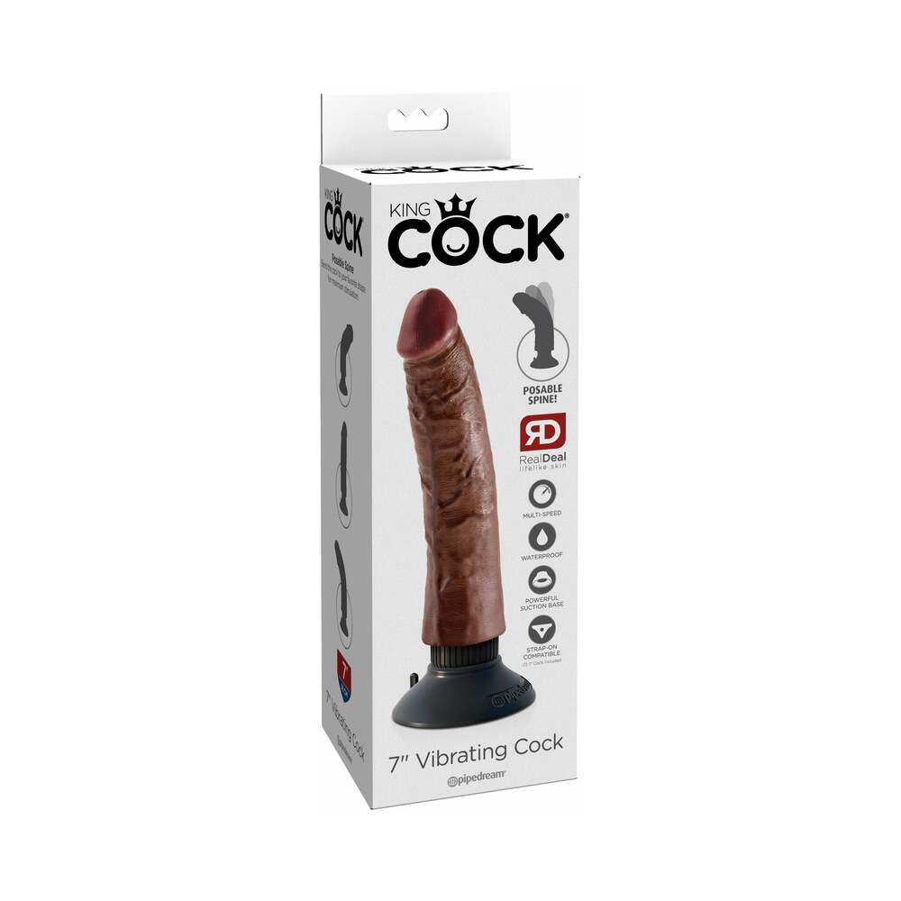 Pipedream King Cock 7 in. Vibrating Cock Poseable Dildo With Suction Cup Brown - Red Garter
