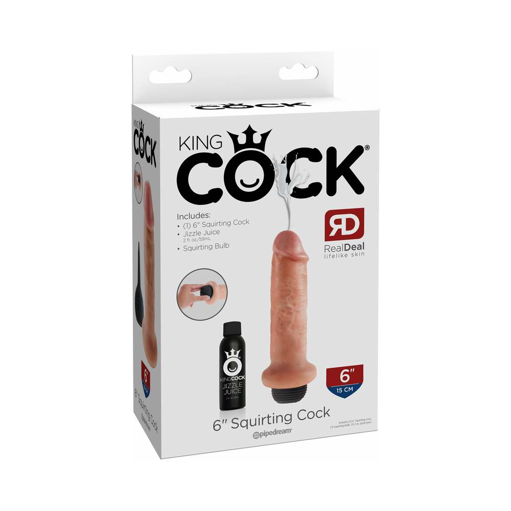 Pipedream King Cock 6 in. Squirting Cock Realistic Dildo Beige - Red Garter