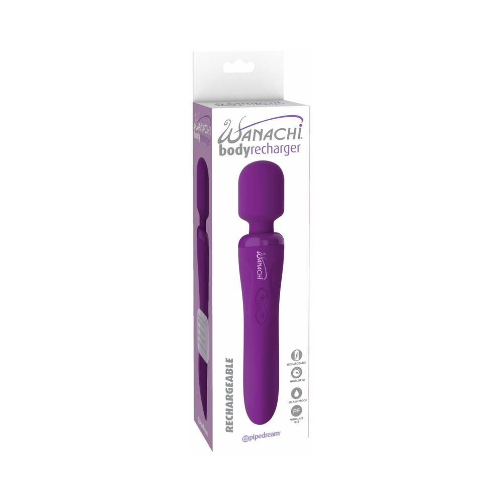 Pipedream Wanachi Body Recharger Rechargeable Silicone Wand Vibrator Purple - Red Garter