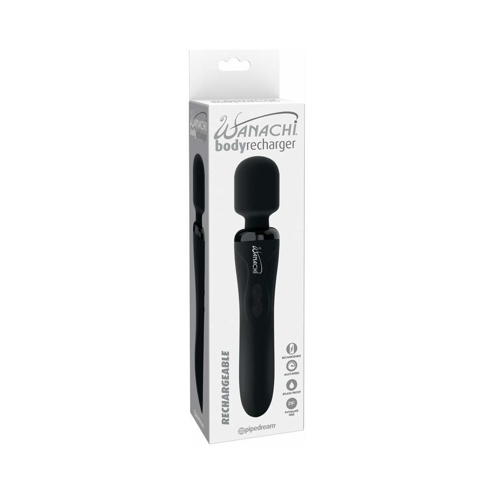 Pipedream Wanachi Body Recharger Rechargeable Silicone Wand Vibrator Black - Red Garter