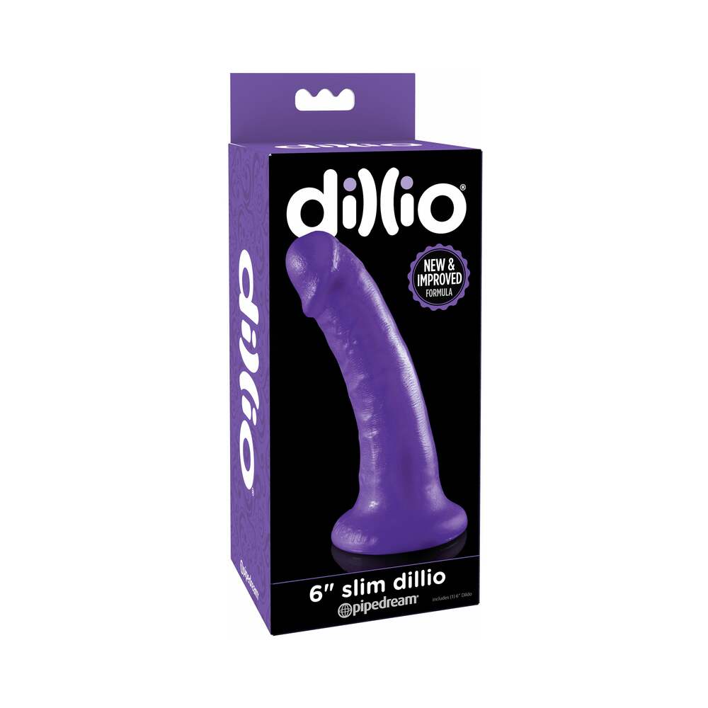 Pipedream Dillio 6 in. Slim Realistic Dildo With Suction Cup Purple - Red Garter