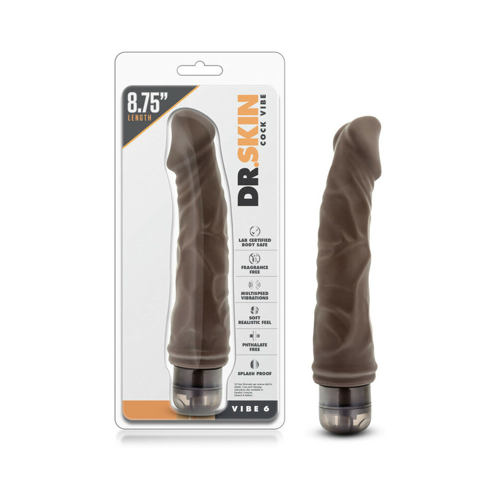 Dr. Skin Vibe 6 Realistic 8.75 in. Vibrating Dildo Brown - Red Garter