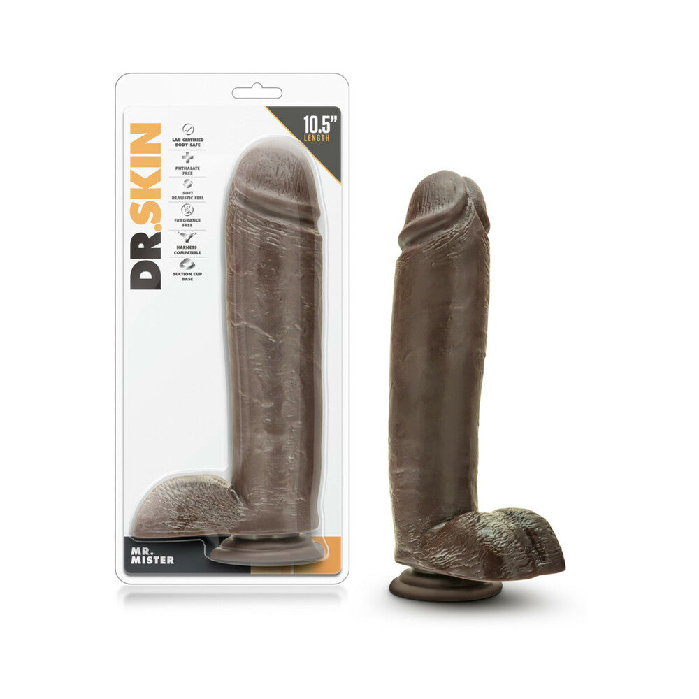 Dr. Skin Mr. Mister Realistic 10.5 in. Dildo with Balls Brown - Red Garter