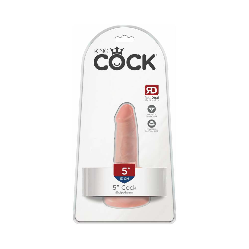 Pipedream King Cock 5 in. Cock Realistic Dildo With Suction Cup Beige - Red Garter