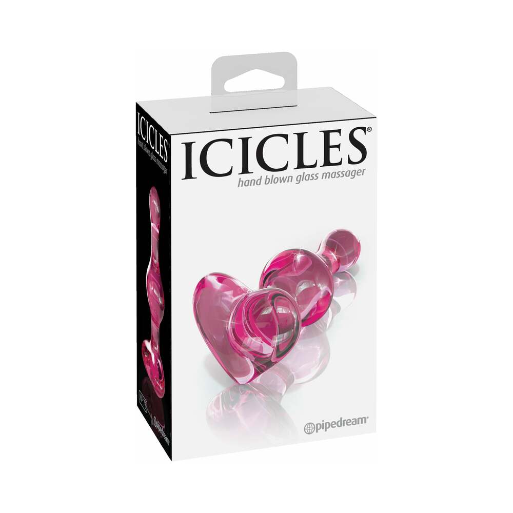 Pipedream Icicles No. 75 Beaded Glass Massager With Heart-Shaped Base Pink - Red Garter