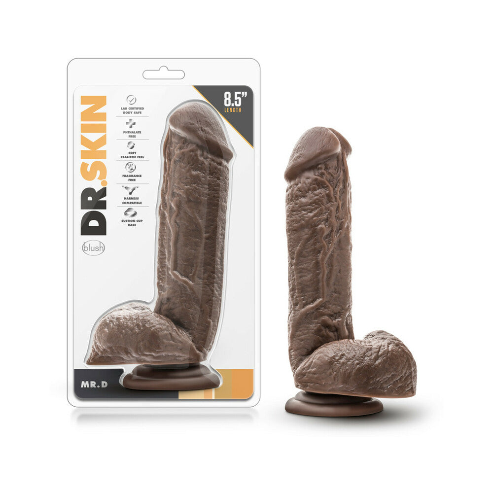 Dr. Skin Mr. D Realistic 8.5 in. Dildo with Balls Brown - Red Garter