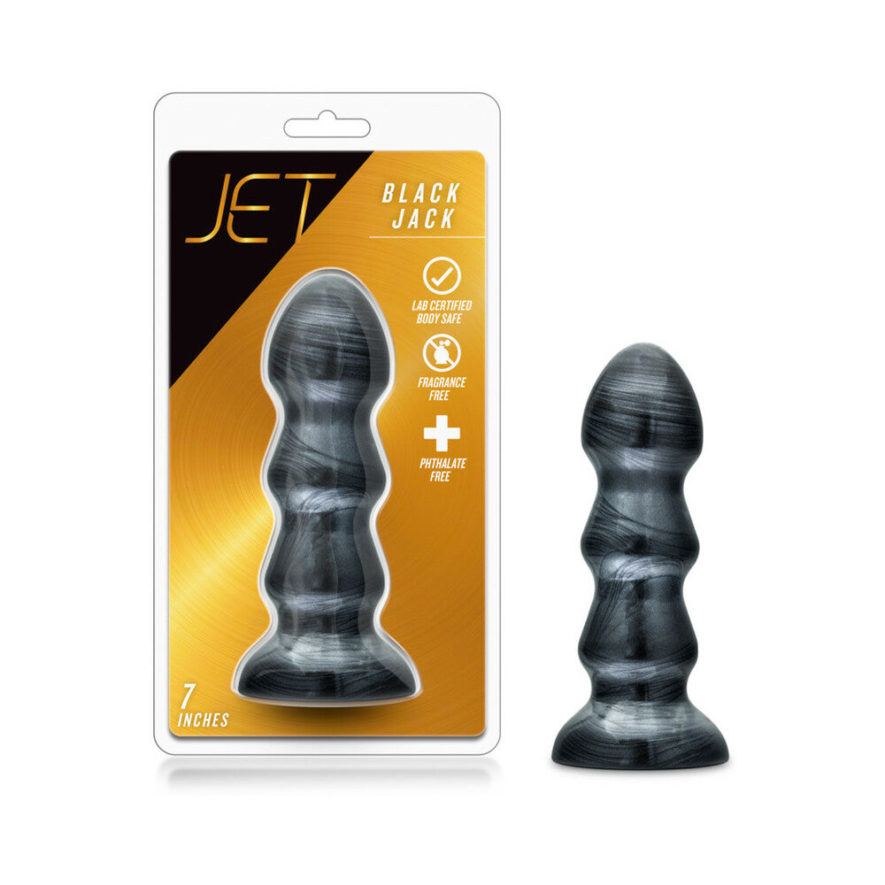 Blush Jet Black Jack 7 in. Anal Plug Carbon Metallic Black - Red Garter