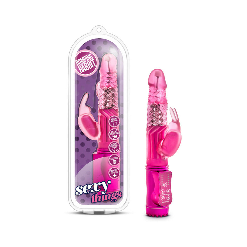 Blush Sexy Things Romping Rabbit Dual Stimulation Vibrator Fuchsia - Red Garter