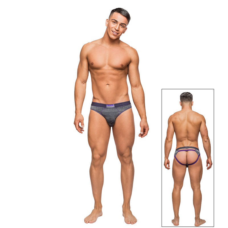 Male Power Heather Haze Cutout Thong Grey LX - Red Garter