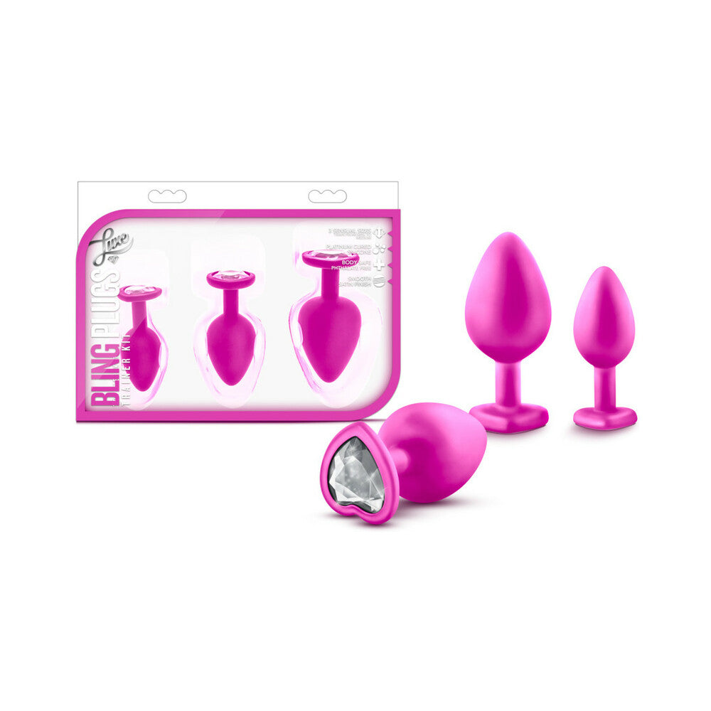 Blush Luxe 3-Piece Bling Plug Training Kit with White Gem Base Pink - Red Garter