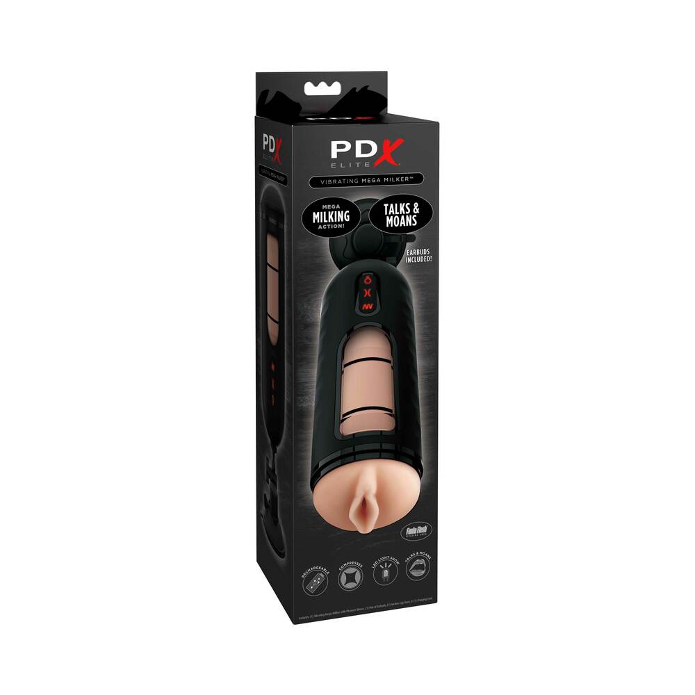 PDX Elite Vibrating Mega Milker Rechargeable Stroker With Hands-Free Suction Cup Beige/Black - Red Garter