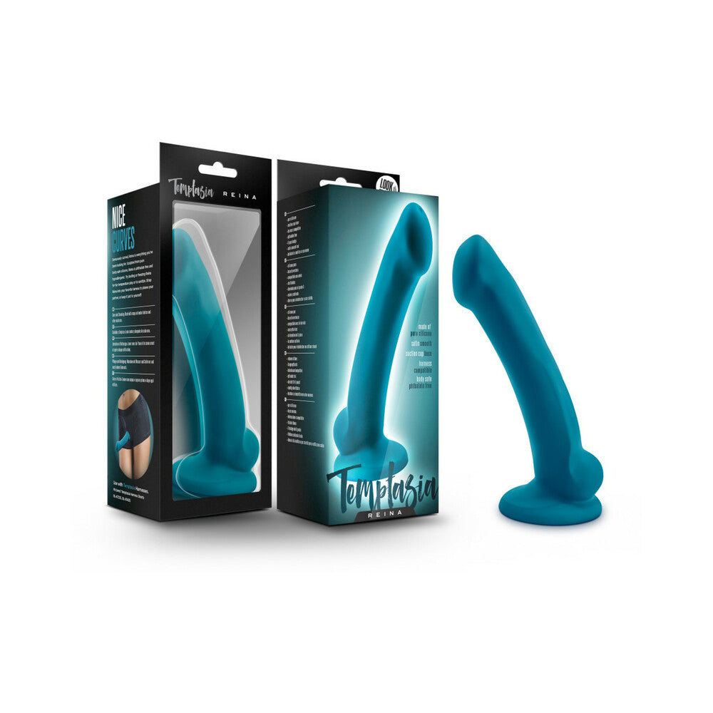 Blush Temptasia Reina 7 in. Silicone Dildo with Suction Cup Teal - Red Garter