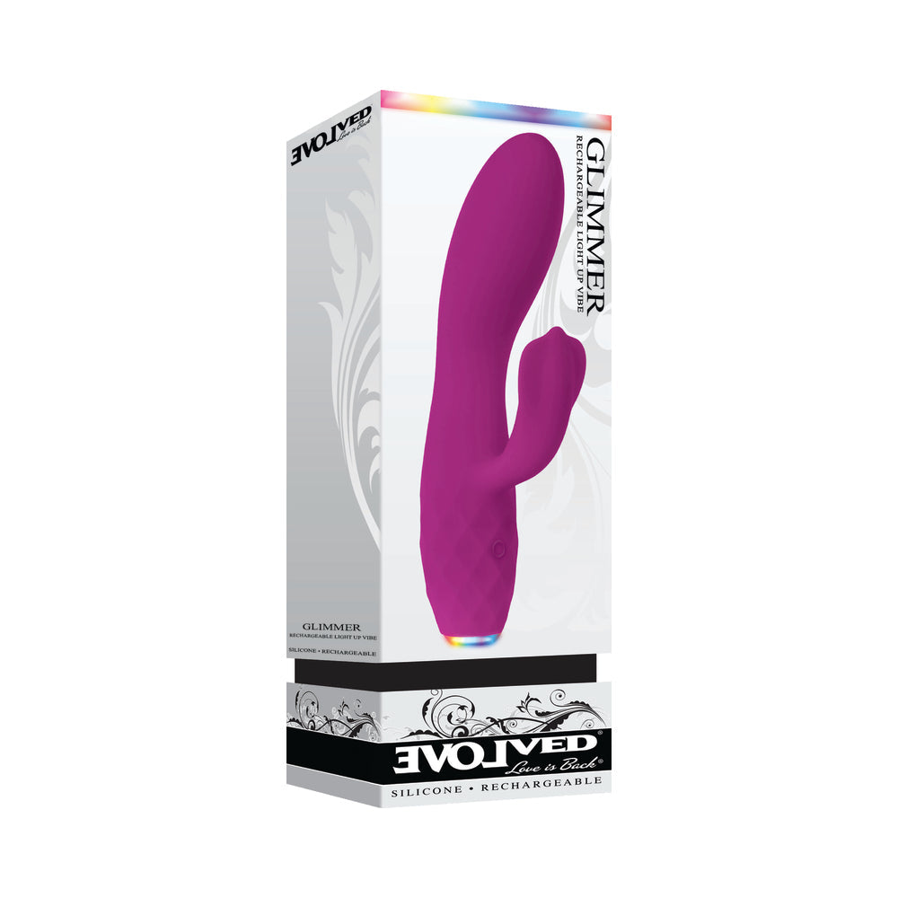 Evolved Glimmer Light-Up Rechargeable Silicone Dual Stimulator Purple - Red Garter