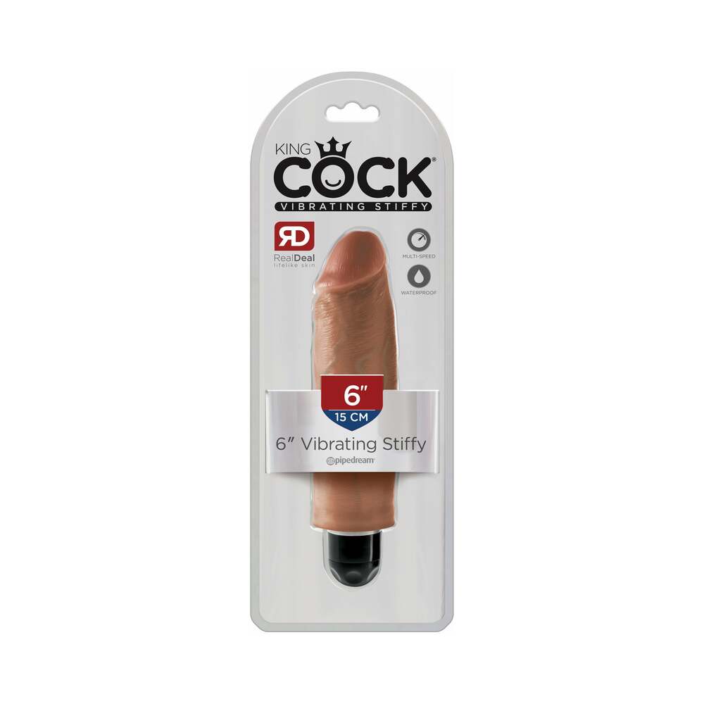 Pipedream King Cock 6 in. Vibrating Stiffy Realistic Dildo Tan - Red Garter