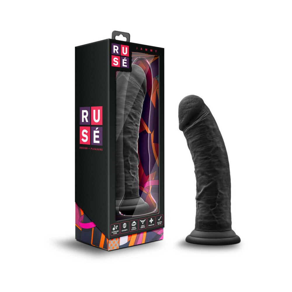 Blush Ruse Jammy Realistic 8 in. Silicone Dildo with Suction Cup Black - Red Garter