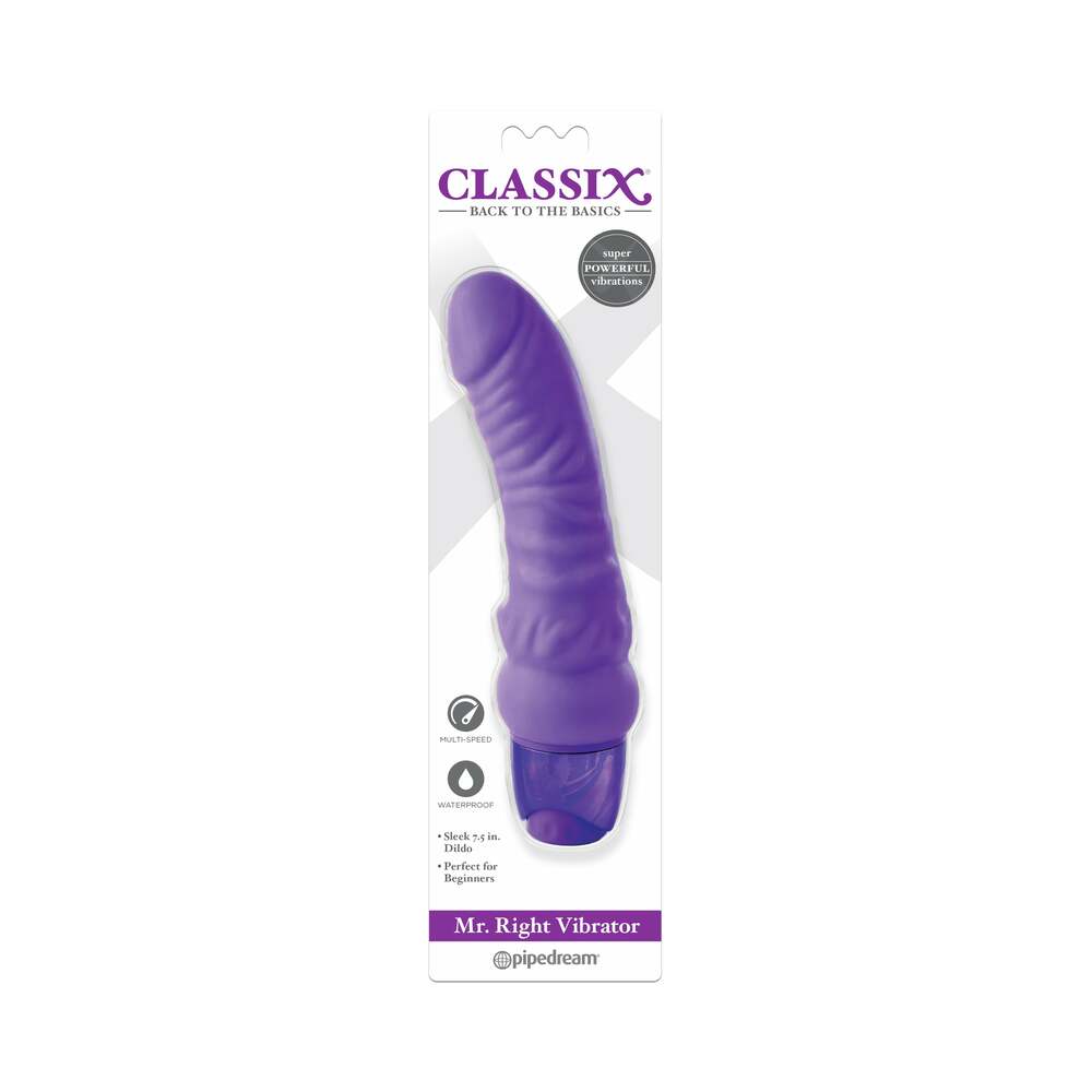 Pipedream Classix Mr. Right Vibrator Realistic 6.5 in. Vibrating Dildo Purple - Red Garter