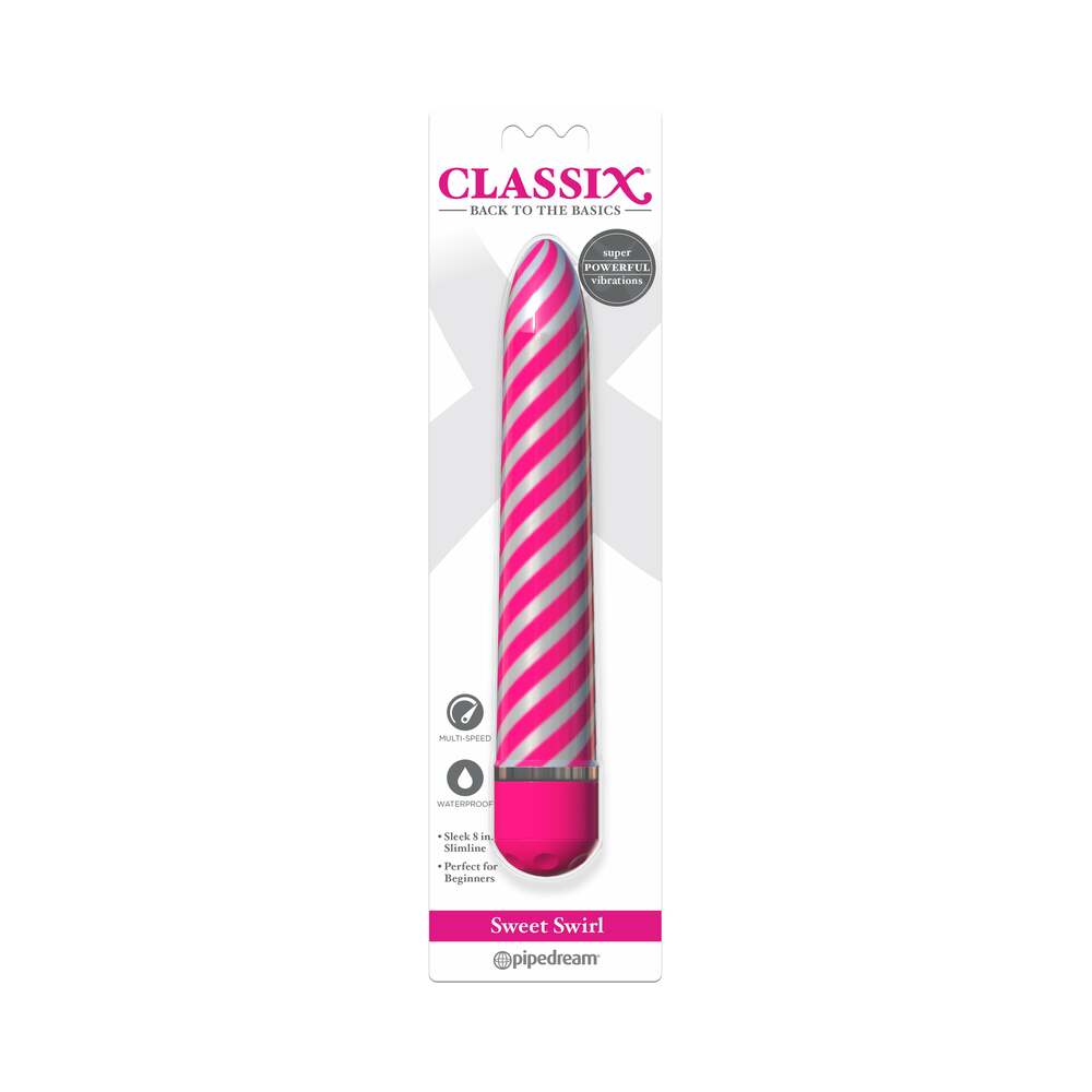 Pipedream Classix Sweet Swirl 8 in. Slimline Vibrator Pink - Red Garter