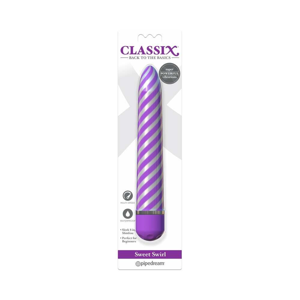 Pipedream Classix Sweet Swirl 8 in. Slimline Vibrator Purple - Red Garter