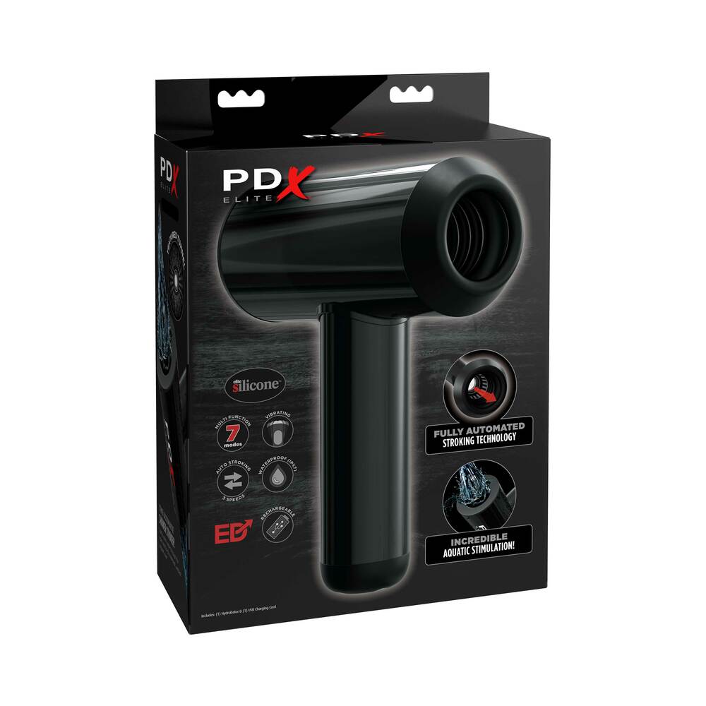 PDX Elite Hydrobator Rechargeable Silicone Vibrating Aquatic Stimulation Stroker Black - Red Garter