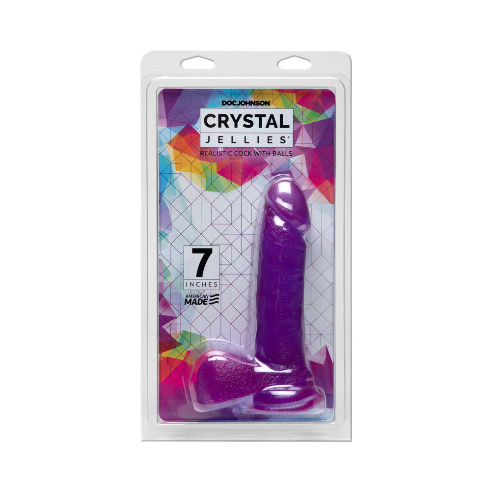 Crystal Jellies 7 in. Realistic Cock with Balls Purple - Red Garter